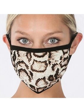 🔴 5 for $10 ONE Zenana Snakeskin Print Cotton Face Mask